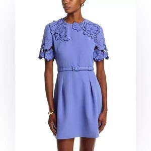 LEO LIN Aurelie Appliqué Mini Dress Purple Size 12 NWT Floral Applique Designer